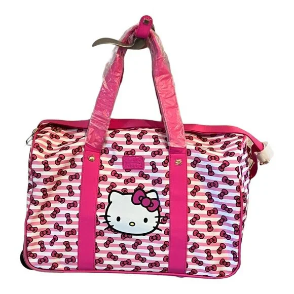 Sanrio Hello Kitty Bioworld Rolling Duffle Luggage Carry-On Travel Bag - Picture 7 of 8